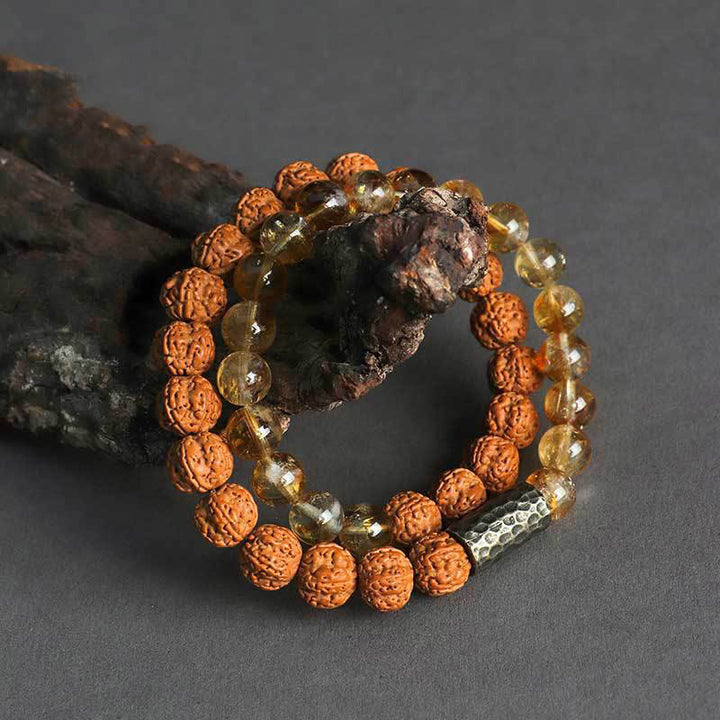 Buddha Stones, Citrin, Sandelholz, Bodhi-Samen-Schutz, doppelt gewickeltes Armband