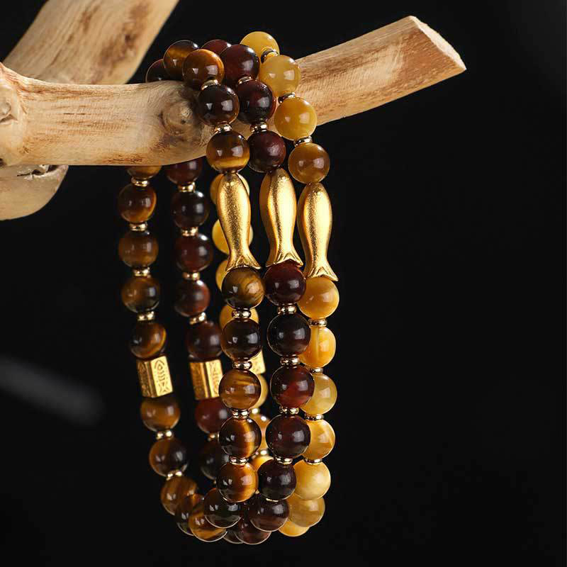 Buddha Stones Tigerauge Koi Fisch Mut Armband