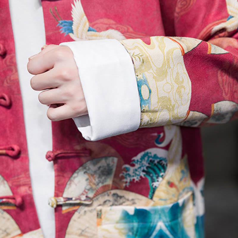 Buddha Stones, Frosch-Knopf, chinesischer Tang-Anzug, Kranich-Charakter, langes Hemd, Baumwolle, Wildleder, Herrenjacke, Kleidung - image 26