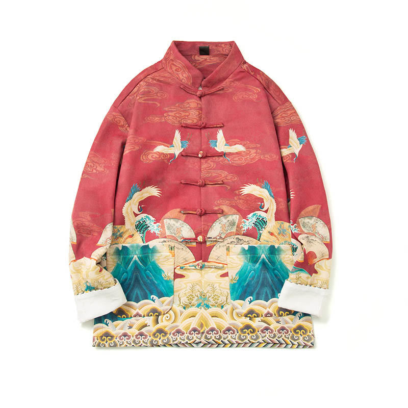 Buddha Stones, Frosch-Knopf, chinesischer Tang-Anzug, Kranich-Charakter, langes Hemd, Baumwolle, Wildleder, Herrenjacke, Kleidung - image 27