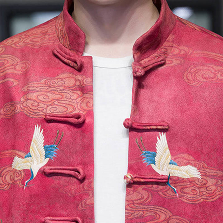 Buddha Stones, Frosch-Knopf, chinesischer Tang-Anzug, Kranich-Charakter, langes Hemd, Baumwolle, Wildleder, Herrenjacke, Kleidung - image 23