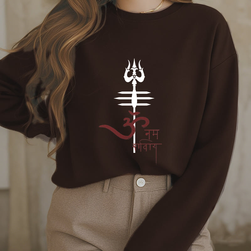 Buddha Stones, OM NAMAH SHIVAYA, Dreizack, Polyester-Sweatshirt mit Fleecefutter