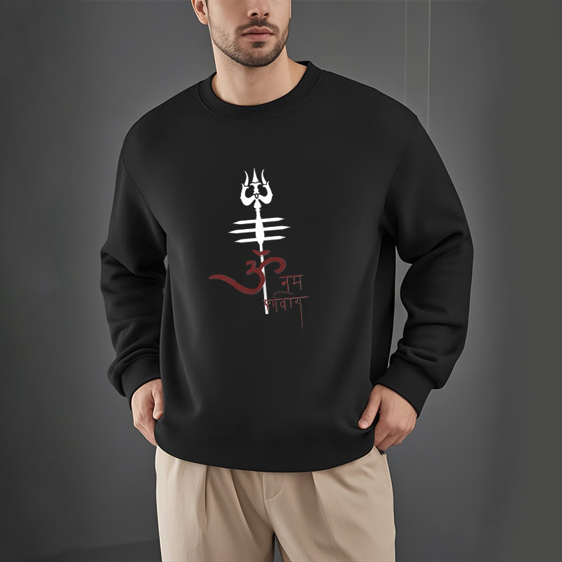 Buddha Stones, OM NAMAH SHIVAYA, Dreizack, Polyester-Sweatshirt mit Fleecefutter