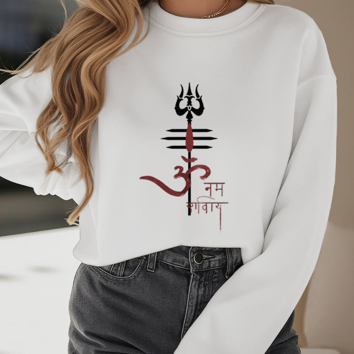 Buddha Stones, OM NAMAH SHIVAYA, Dreizack, Polyester-Sweatshirt mit Fleecefutter