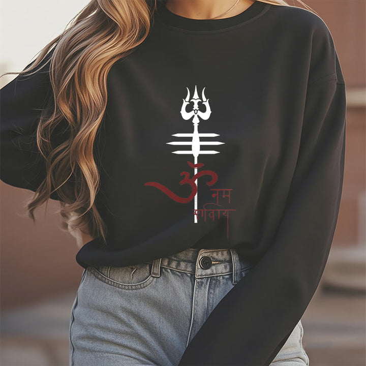 Buddha Stones, OM NAMAH SHIVAYA, Dreizack, Polyester-Sweatshirt mit Fleecefutter