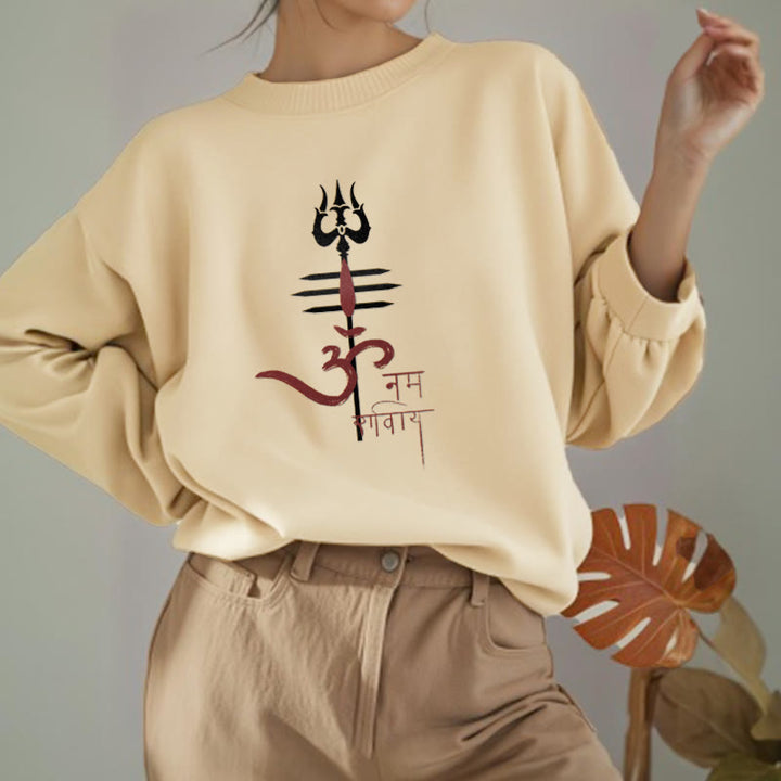 Buddha Stones, OM NAMAH SHIVAYA, Dreizack, Polyester-Sweatshirt mit Fleecefutter