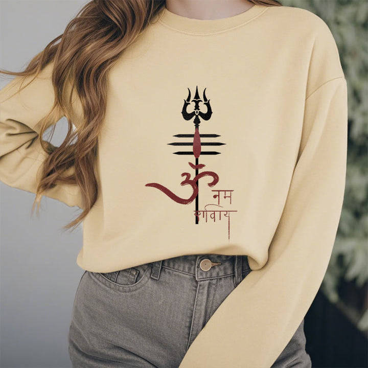 Buddha Stones, OM NAMAH SHIVAYA, Dreizack, Polyester-Sweatshirt mit Fleecefutter