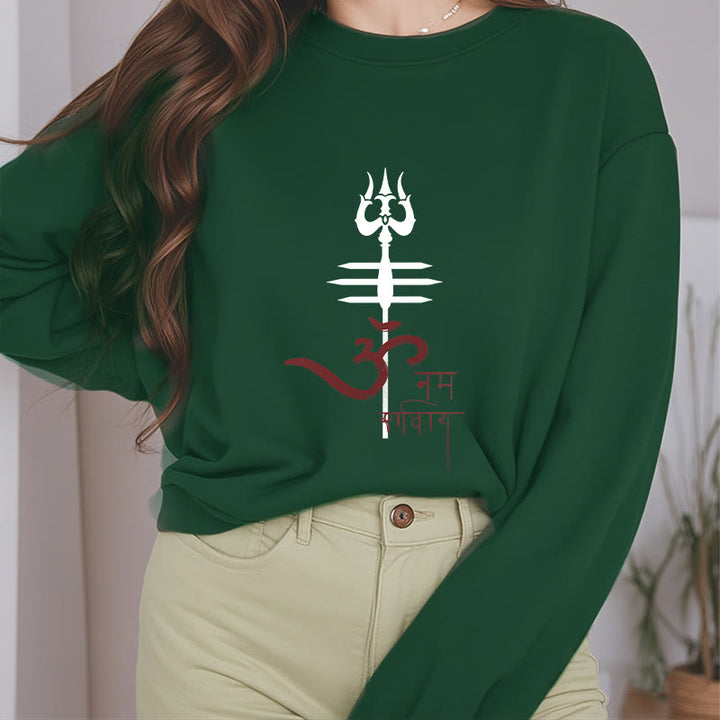 Buddha Stones, OM NAMAH SHIVAYA, Dreizack, Polyester-Sweatshirt mit Fleecefutter