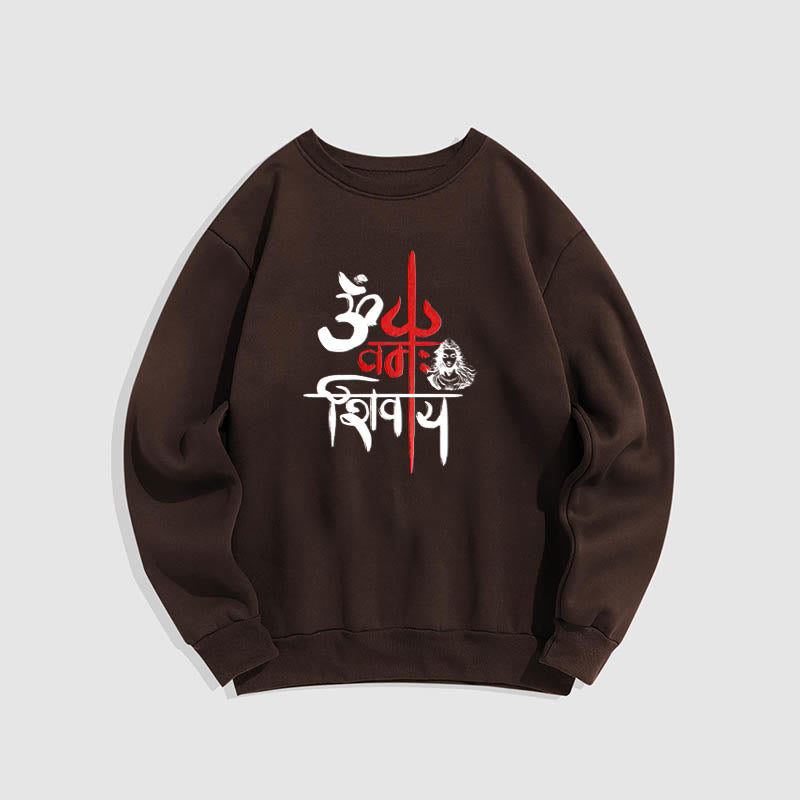 Buddha Stones OM NAMAH SHIVAYA Sweatshirt aus Polyester mit rotem Dreizack und Fleecefutter