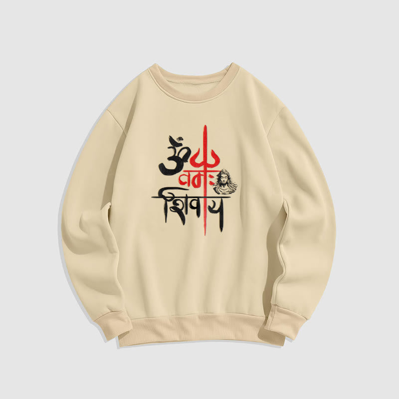 Buddha Stones OM NAMAH SHIVAYA Sweatshirt aus Polyester mit rotem Dreizack und Fleecefutter