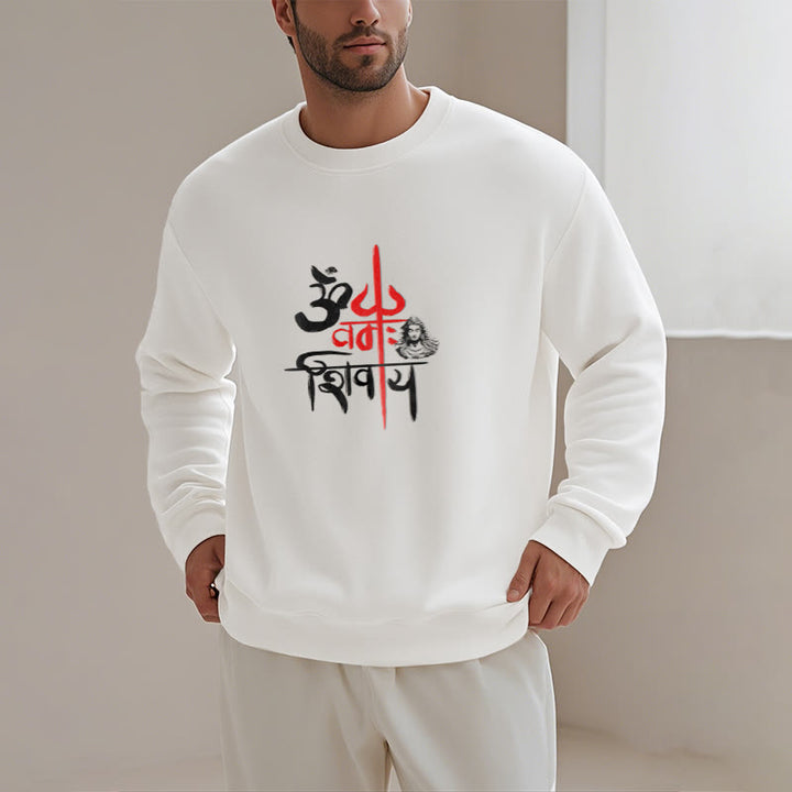 Buddha Stones OM NAMAH SHIVAYA Sweatshirt aus Polyester mit rotem Dreizack und Fleecefutter