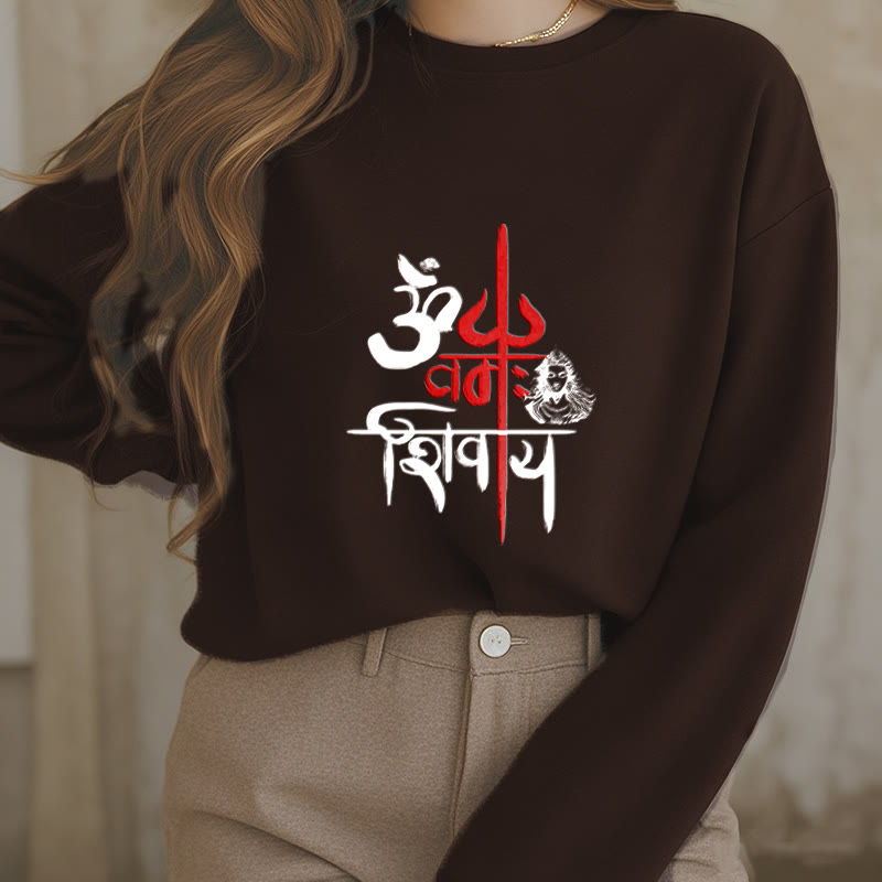 Buddha Stones OM NAMAH SHIVAYA Sweatshirt aus Polyester mit rotem Dreizack und Fleecefutter