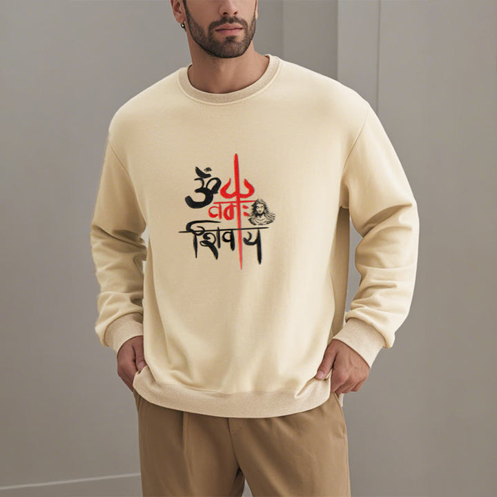 Buddha Stones OM NAMAH SHIVAYA Sweatshirt aus Polyester mit rotem Dreizack und Fleecefutter