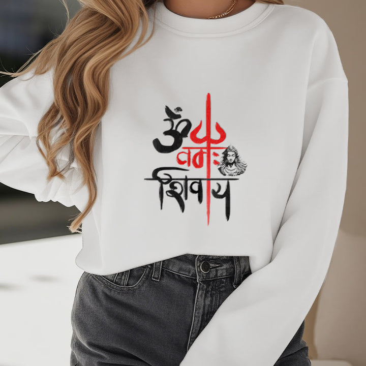 Buddha Stones OM NAMAH SHIVAYA Sweatshirt aus Polyester mit rotem Dreizack und Fleecefutter