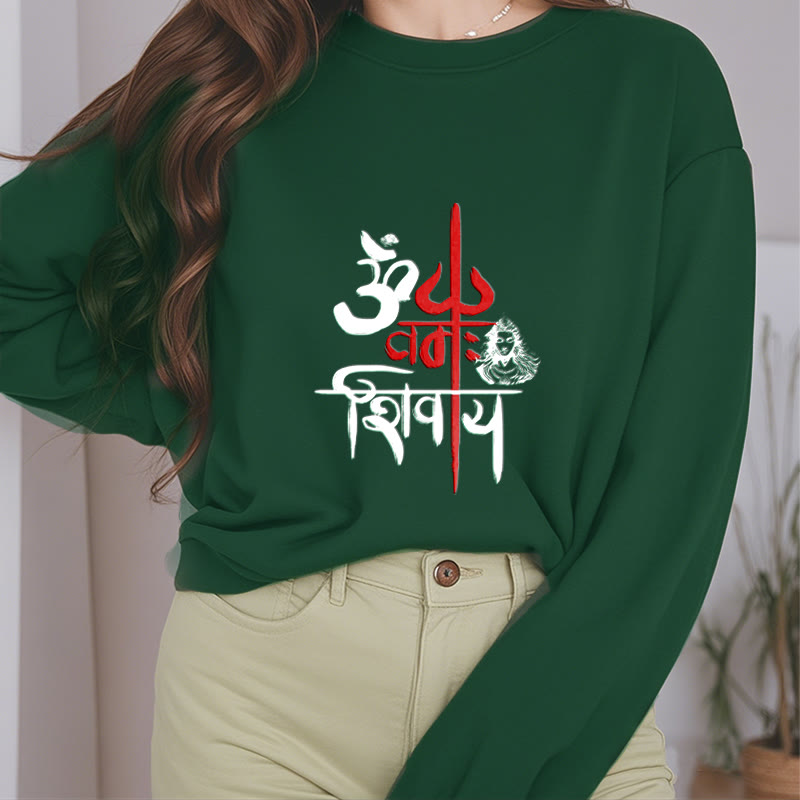 Buddha Stones OM NAMAH SHIVAYA Sweatshirt aus Polyester mit rotem Dreizack und Fleecefutter