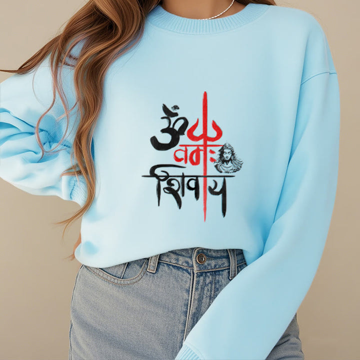 Buddha Stones OM NAMAH SHIVAYA Sweatshirt aus Polyester mit rotem Dreizack und Fleecefutter