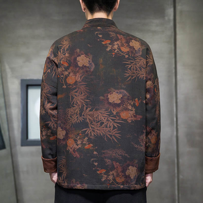 Buddha Stones ​​Frosch-Knopf Chinesischer Tang Anzug Langes Hemd Baumwolle Männer Jacke Kleidung - image 2