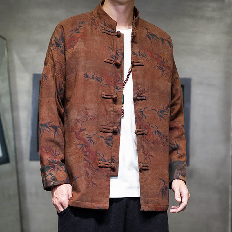 Buddha Stones ​​Frosch-Knopf Chinesischer Tang Anzug Langes Hemd Baumwolle Männer Jacke Kleidung - image 18