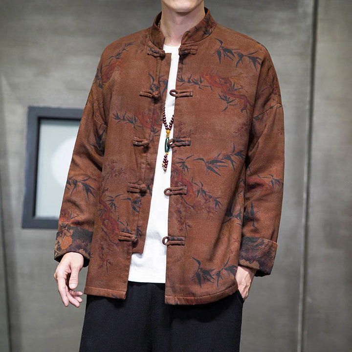 Buddha Stones ​​Frosch-Knopf Chinesischer Tang Anzug Langes Hemd Baumwolle Männer Jacke Kleidung - image 12