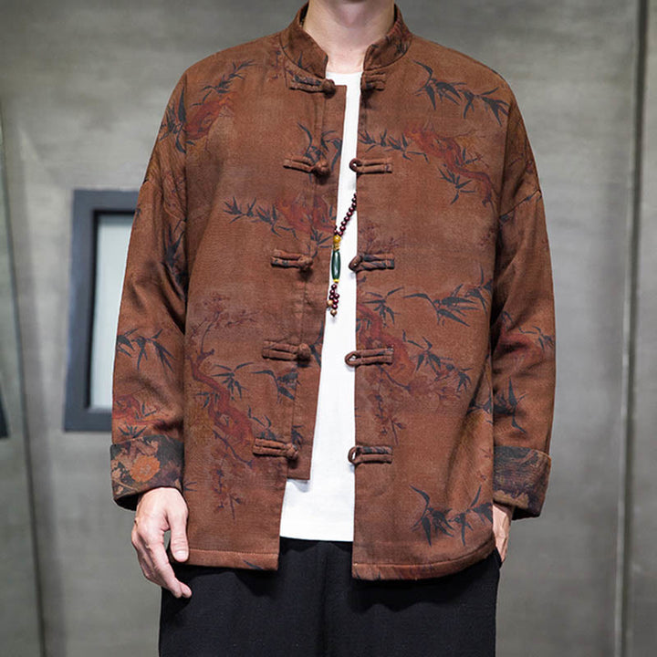 Buddha Stones ​​Frosch-Knopf Chinesischer Tang Anzug Langes Hemd Baumwolle Männer Jacke Kleidung - image 18