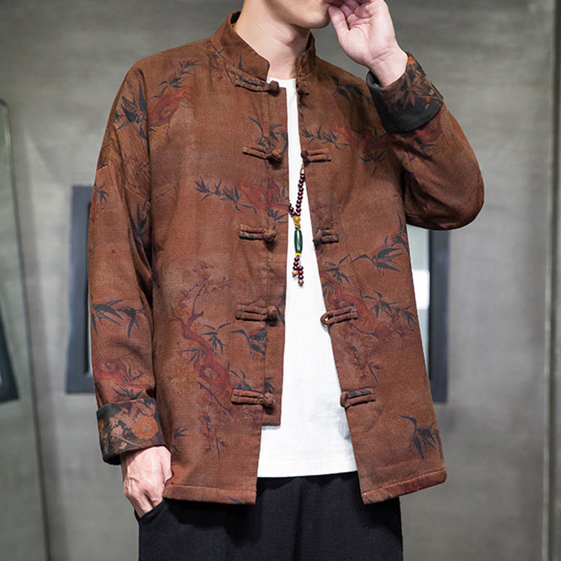 Buddha Stones ​​Frosch-Knopf Chinesischer Tang Anzug Langes Hemd Baumwolle Männer Jacke Kleidung - image 17