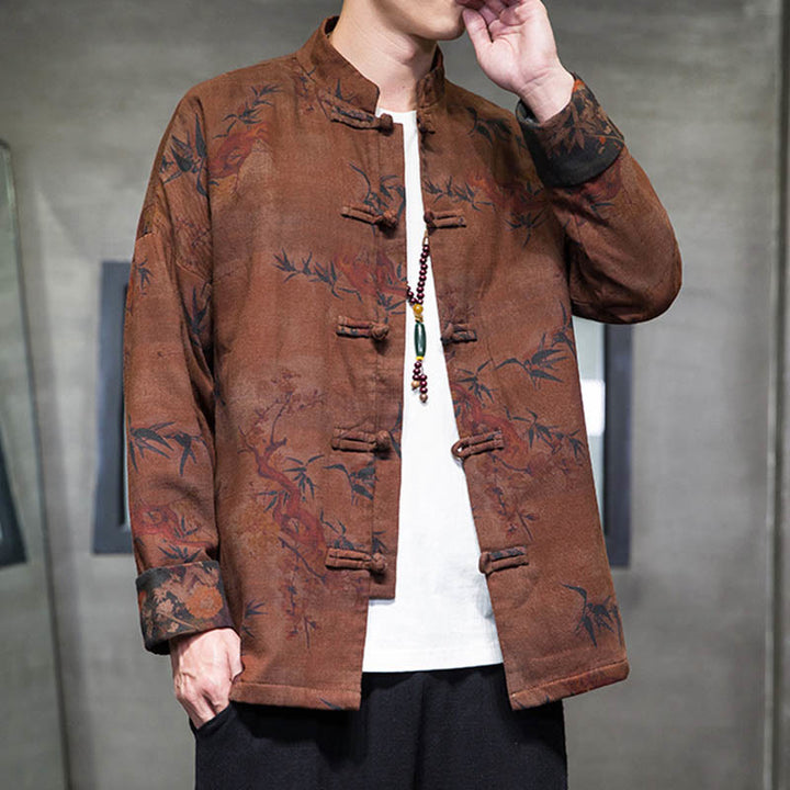 Buddha Stones ​​Frosch-Knopf Chinesischer Tang Anzug Langes Hemd Baumwolle Männer Jacke Kleidung - image 17
