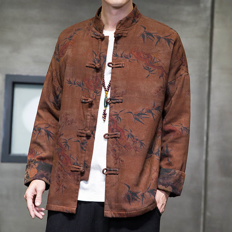 Buddha Stones ​​Frosch-Knopf Chinesischer Tang Anzug Langes Hemd Baumwolle Männer Jacke Kleidung - image 21