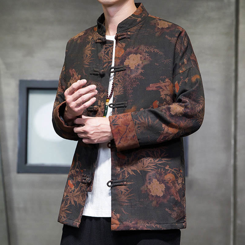 Buddha Stones ​​Frosch-Knopf Chinesischer Tang Anzug Langes Hemd Baumwolle Männer Jacke Kleidung - image 4