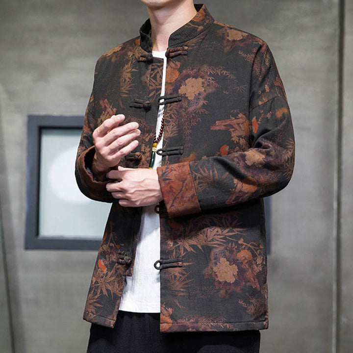 Buddha Stones ​​Frosch-Knopf Chinesischer Tang Anzug Langes Hemd Baumwolle Männer Jacke Kleidung - image 4