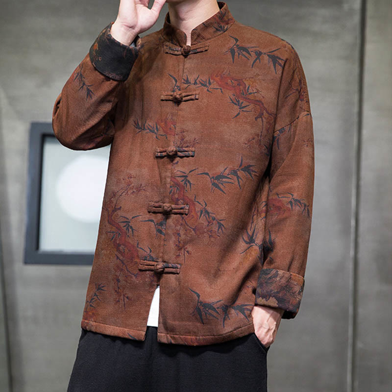 Buddha Stones ​​Frosch-Knopf Chinesischer Tang Anzug Langes Hemd Baumwolle Männer Jacke Kleidung - image 14