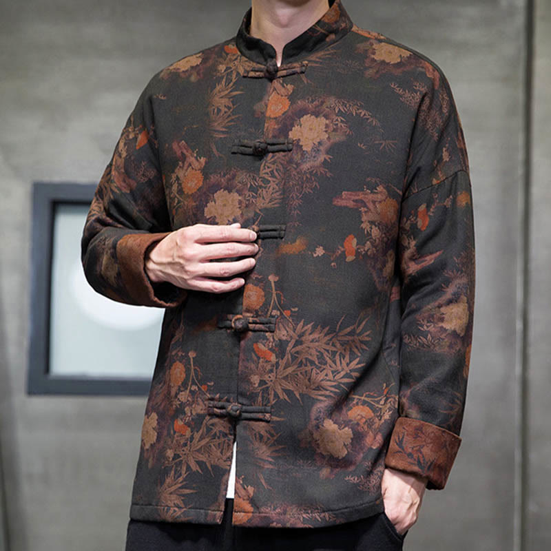 Buddha Stones ​​Frosch-Knopf Chinesischer Tang Anzug Langes Hemd Baumwolle Männer Jacke Kleidung - image 6