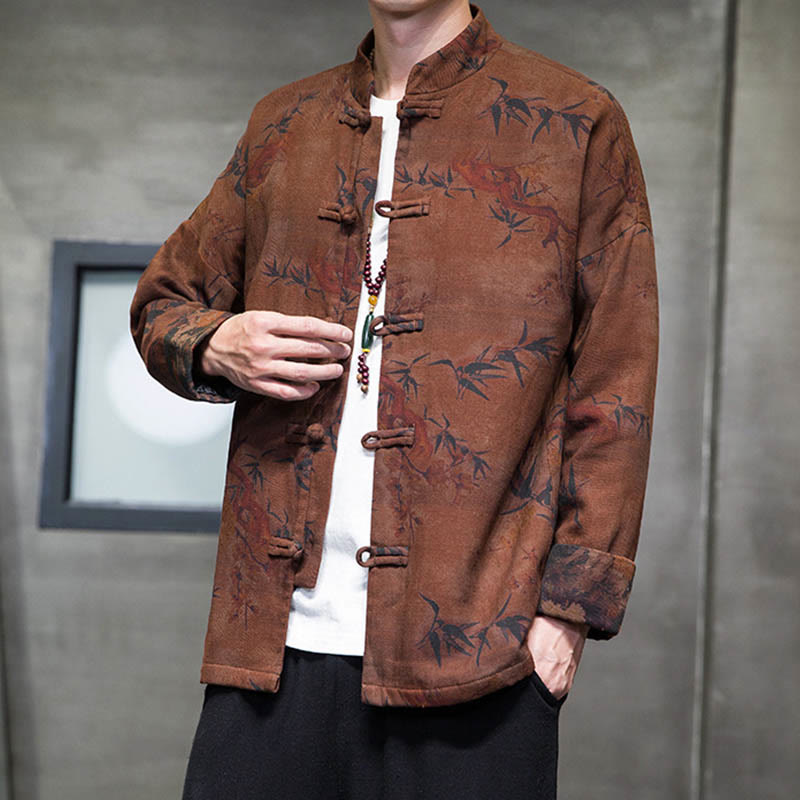 Buddha Stones ​​Frosch-Knopf Chinesischer Tang Anzug Langes Hemd Baumwolle Männer Jacke Kleidung - image 16