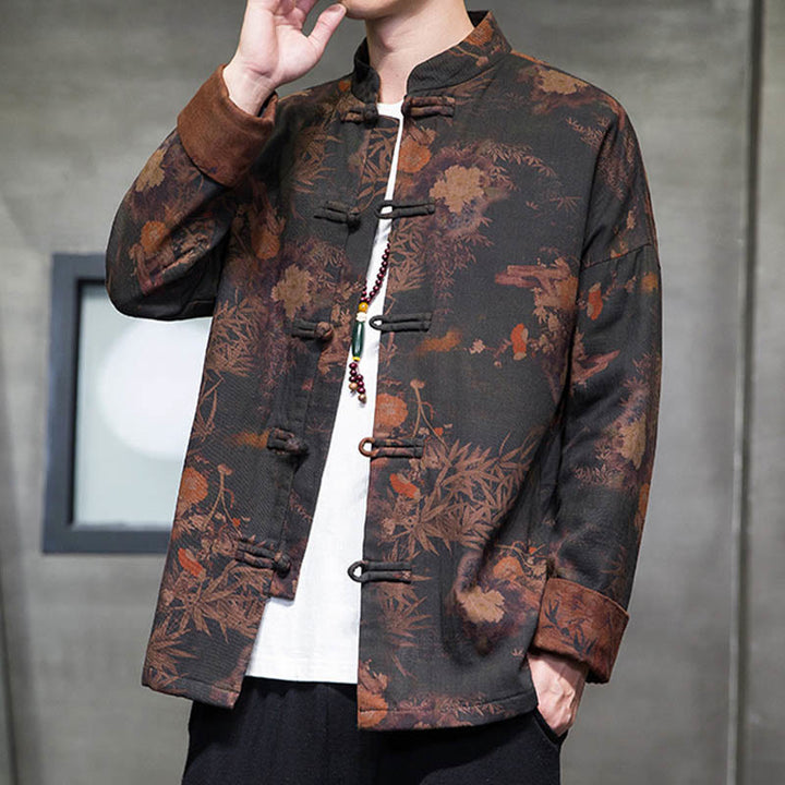 Buddha Stones ​​Frosch-Knopf Chinesischer Tang Anzug Langes Hemd Baumwolle Männer Jacke Kleidung - image 7