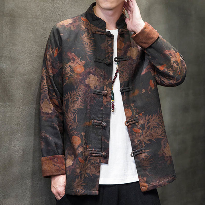 Buddha Stones ​​Frosch-Knopf Chinesischer Tang Anzug Langes Hemd Baumwolle Männer Jacke Kleidung - image 5