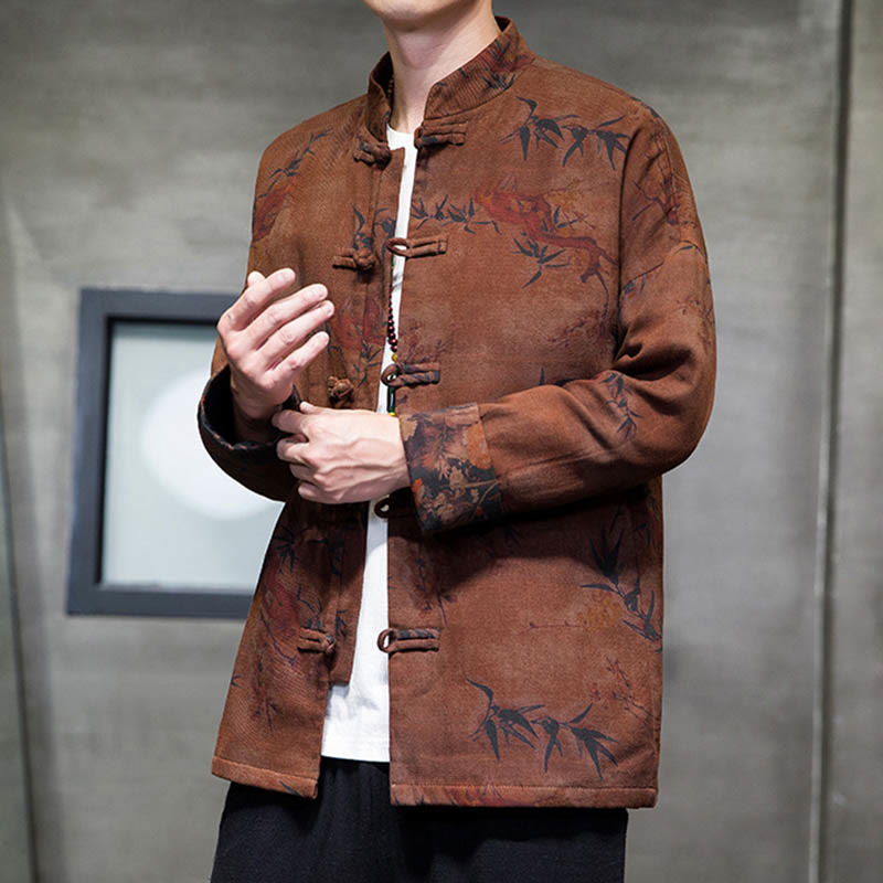 Buddha Stones ​​Frosch-Knopf Chinesischer Tang Anzug Langes Hemd Baumwolle Männer Jacke Kleidung - image 19