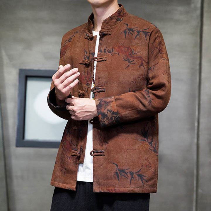 Buddha Stones ​​Frosch-Knopf Chinesischer Tang Anzug Langes Hemd Baumwolle Männer Jacke Kleidung - image 19