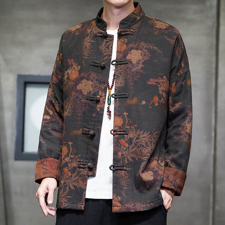 Buddha Stones ​​Frosch-Knopf Chinesischer Tang Anzug Langes Hemd Baumwolle Männer Jacke Kleidung - image 7