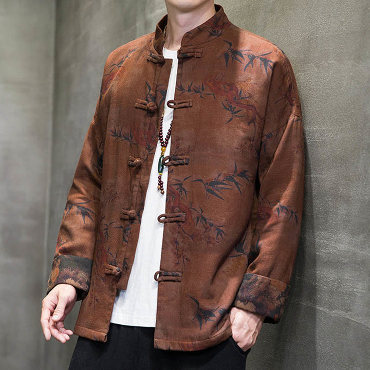 Buddha Stones ​​Frosch-Knopf Chinesischer Tang Anzug Langes Hemd Baumwolle Männer Jacke Kleidung - image 14
