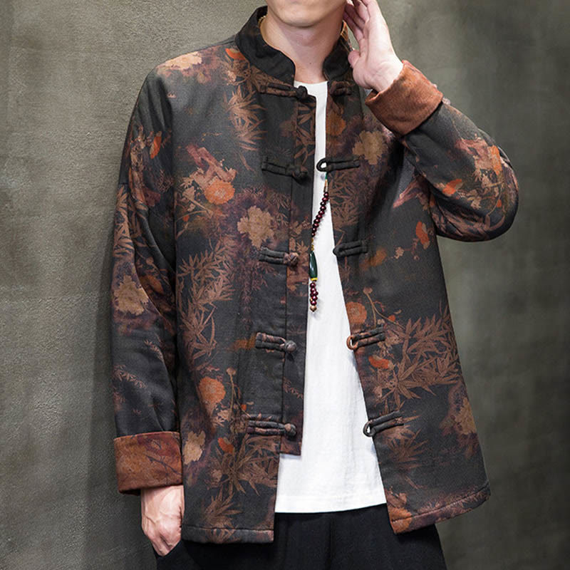 Buddha Stones ​​Frosch-Knopf Chinesischer Tang Anzug Langes Hemd Baumwolle Männer Jacke Kleidung - image 5