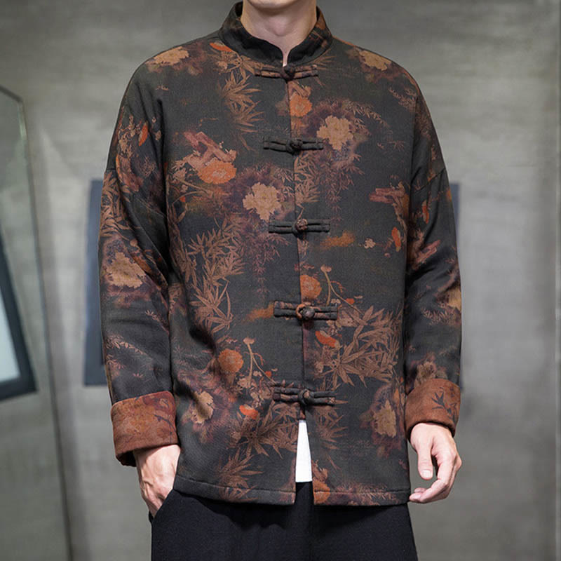 Buddha Stones ​​Frosch-Knopf Chinesischer Tang Anzug Langes Hemd Baumwolle Männer Jacke Kleidung - image 8