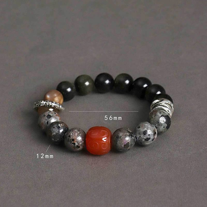 Buddha Stones Goldglanz Obsidian Lavastein Roter Achat Schutzarmband