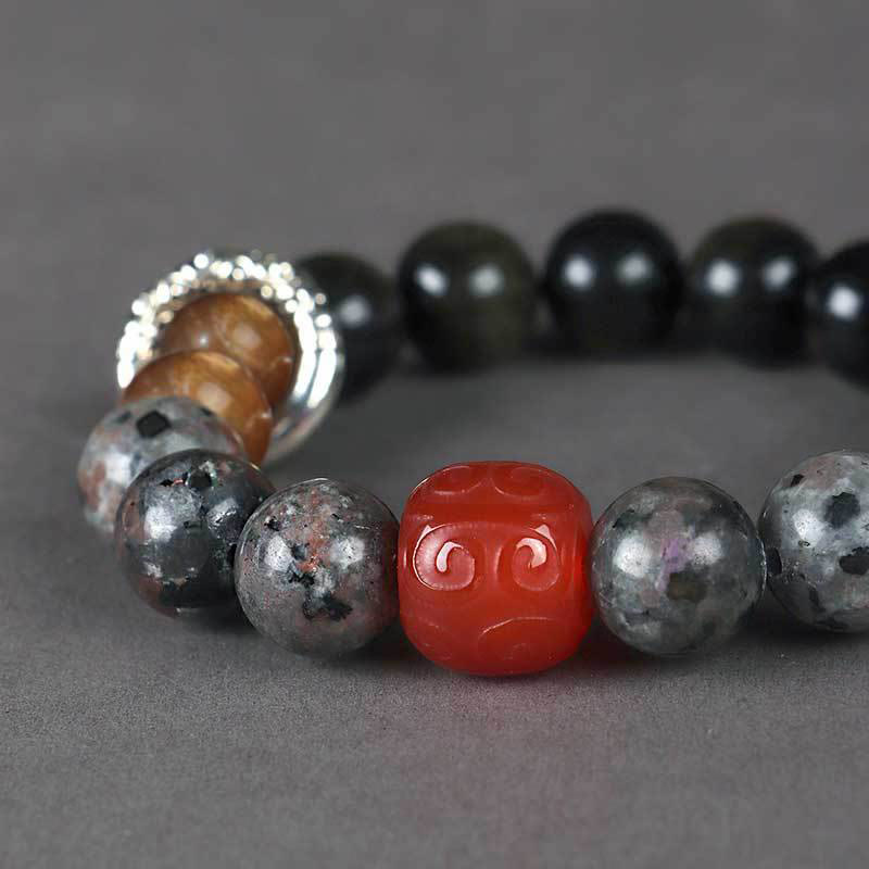 Buddha Stones Goldglanz Obsidian Lavastein Roter Achat Schutzarmband