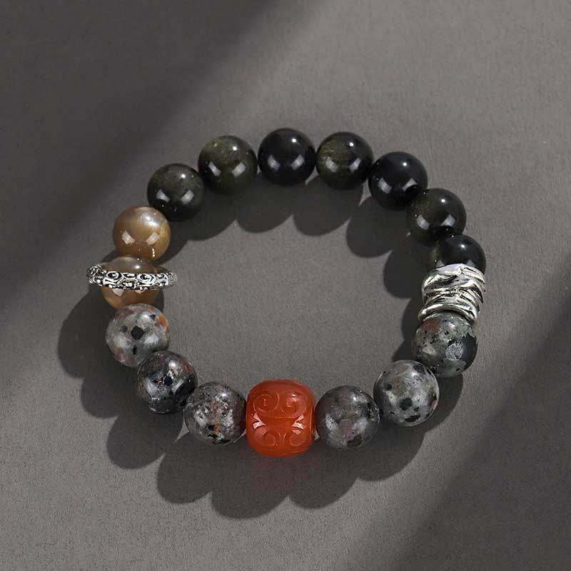 Buddha Stones Goldglanz Obsidian Lavastein Roter Achat Schutzarmband