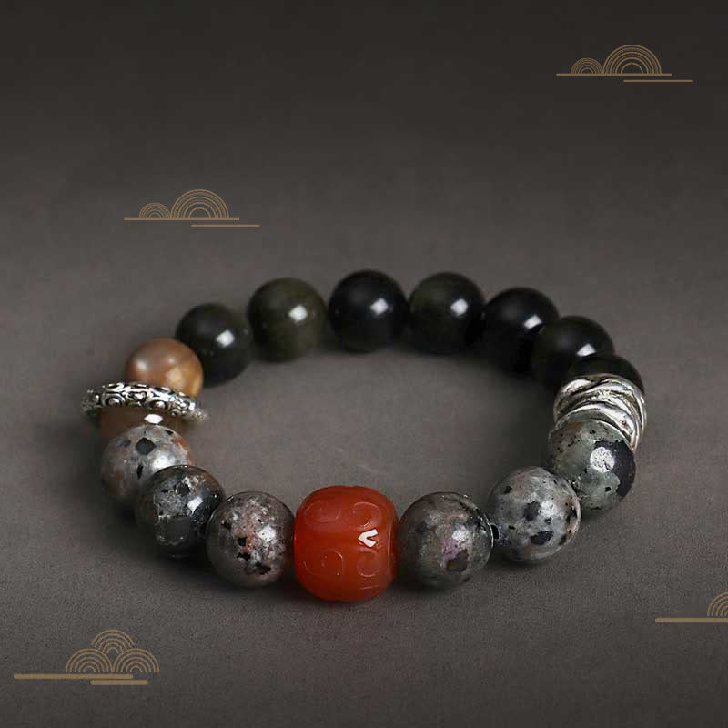 Buddha Stones Goldglanz Obsidian Lavastein Roter Achat Schutzarmband