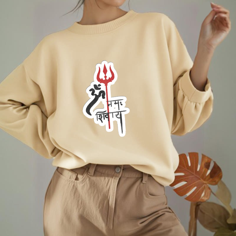 Buddha Stones, OM NAMAH SHIVAYA, rotes Dreizack-Profil, Polyester-Sweatshirt mit Fleece-Futter