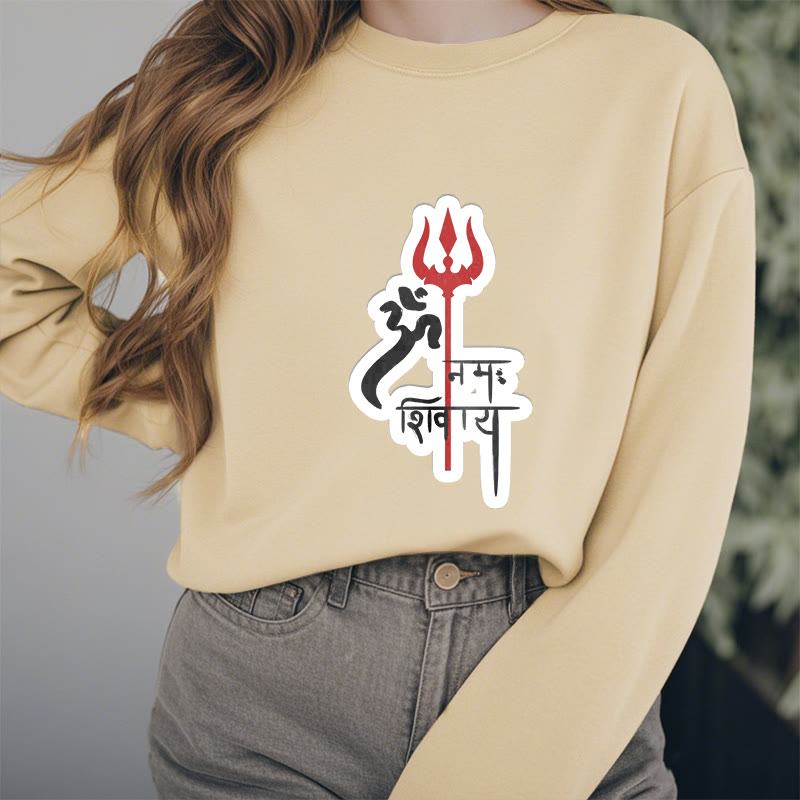 Buddha Stones, OM NAMAH SHIVAYA, rotes Dreizack-Profil, Polyester-Sweatshirt mit Fleece-Futter