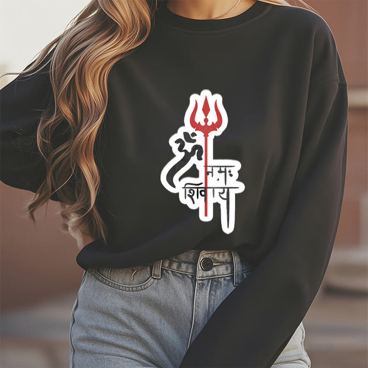 Buddha Stones, OM NAMAH SHIVAYA, rotes Dreizack-Profil, Polyester-Sweatshirt mit Fleece-Futter