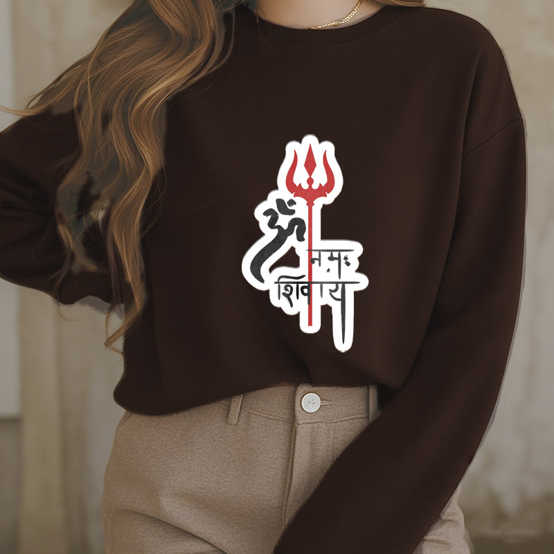 Buddha Stones, OM NAMAH SHIVAYA, rotes Dreizack-Profil, Polyester-Sweatshirt mit Fleece-Futter