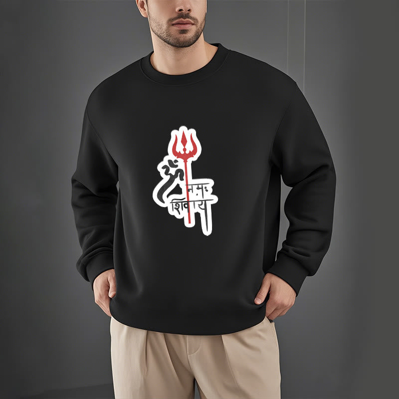 Buddha Stones, OM NAMAH SHIVAYA, rotes Dreizack-Profil, Polyester-Sweatshirt mit Fleece-Futter