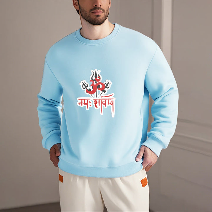 Buddha Stones, OM NAMAH SHIVAYA, drei Dreizacke, Fleece-gefüttertes Polyester-Sweatshirt